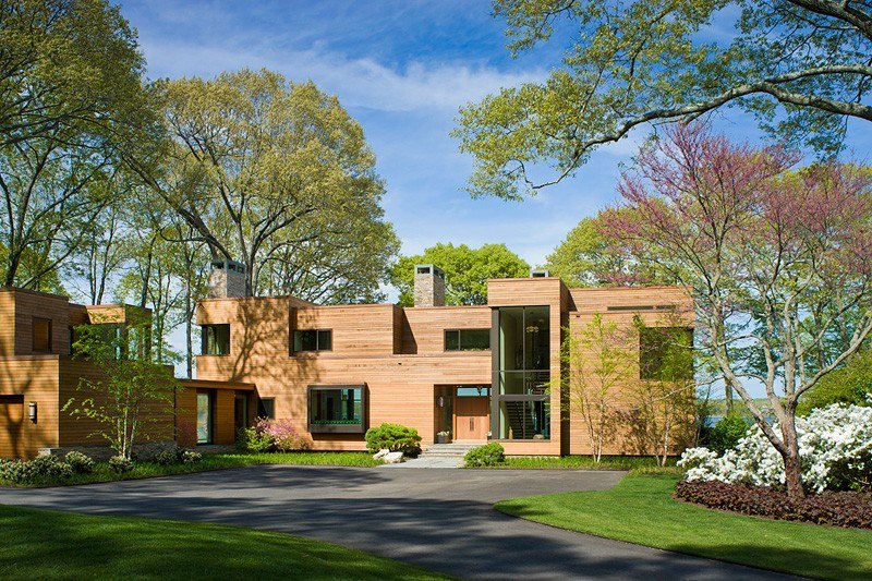 façade cour entrée - Secluded contemporary home par Point One Architects - Essex, Usa