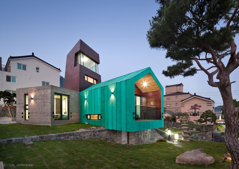 Façade Jardin - Tower-House-maison-x Par ON Architecture - Gimhae, Coree Du Sud