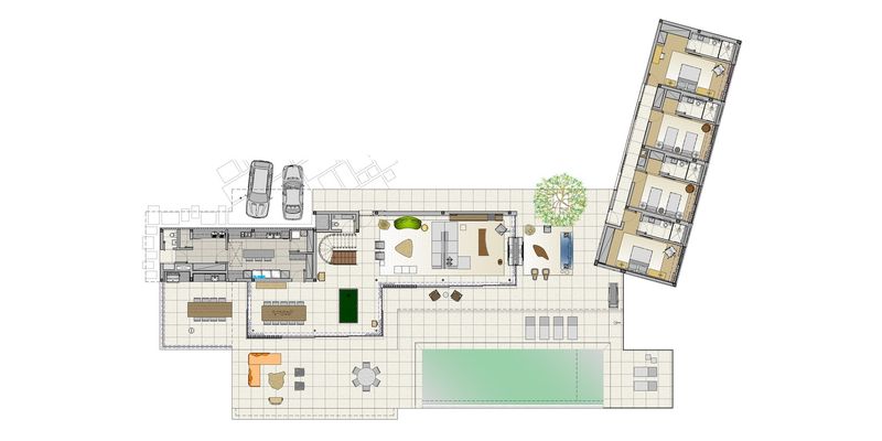 Plan 2D Maison En L - Fazenda-Boa-Vista Par Fernanda Marques Arquitetos - Porto Feliz, Bresil