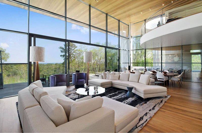 Salon-salle Séjour & Grande Baie Vitrée Coulissante - Hampton-Home Par Barnes Coy Architects - Hamptons, USA