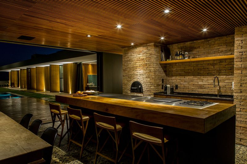 îlot Central De Cuisine & Salle Séjour - MCNY-House Par Mf Arquitetos - Franca, Bresil
