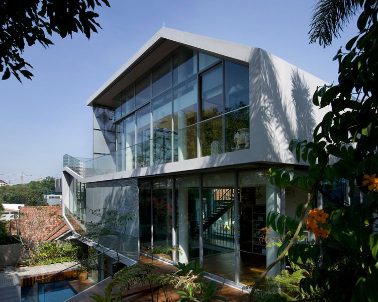 façade étage supérieur & vue panoramique rez de chaussée - Home-Walls par Mink Architects - Singapour
