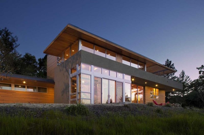 façade terrasse de nuit - HudsonPanos Residence par Swatt & Miers Architects - Healdsburg, Usa