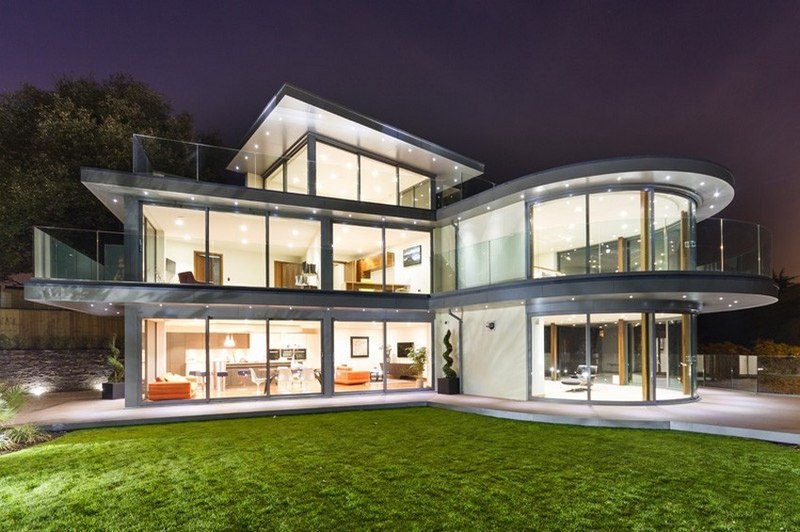façade terrasse de nuit - Ventura House par David James Architectes - Dorset, Royaume-Uni