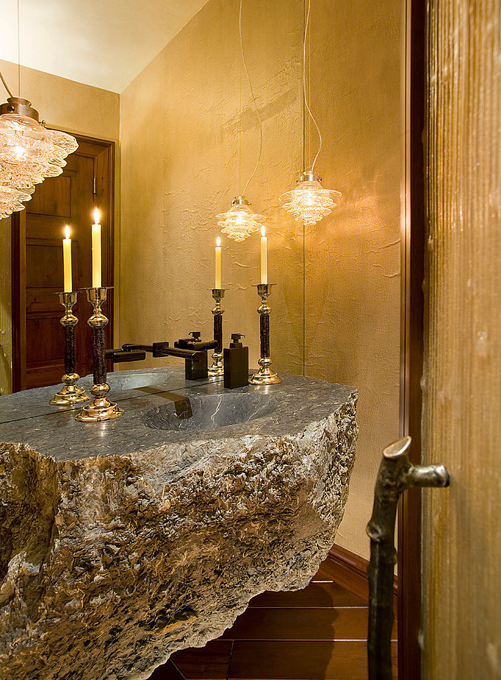lavabo taillé dans la pierre - Mountaintop residence par VAg architects and planners - Colorado, Usa