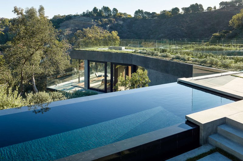 piscine et toiture végétalisée - Oak Pass Main House par Walker Workshop - Los Angeles, Usa