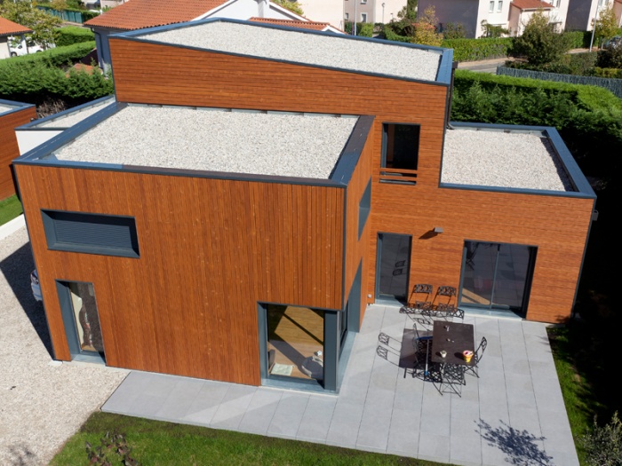 vue aérienne arrière - Maison bois contemporaine - Ocube Architecte - France