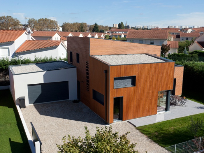 vue aérienne avant - Maison bois contemporaine - Ocube Architecte - France