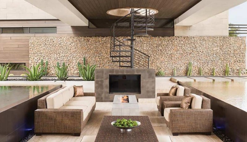 salon design & cheminée - villa contemporaine par Blue Heron - Henderson, USA