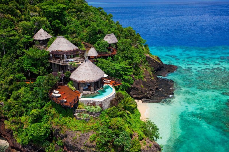 vue panoramique terrasse & bungalows - Laucana Island - Suva, îles Fidji